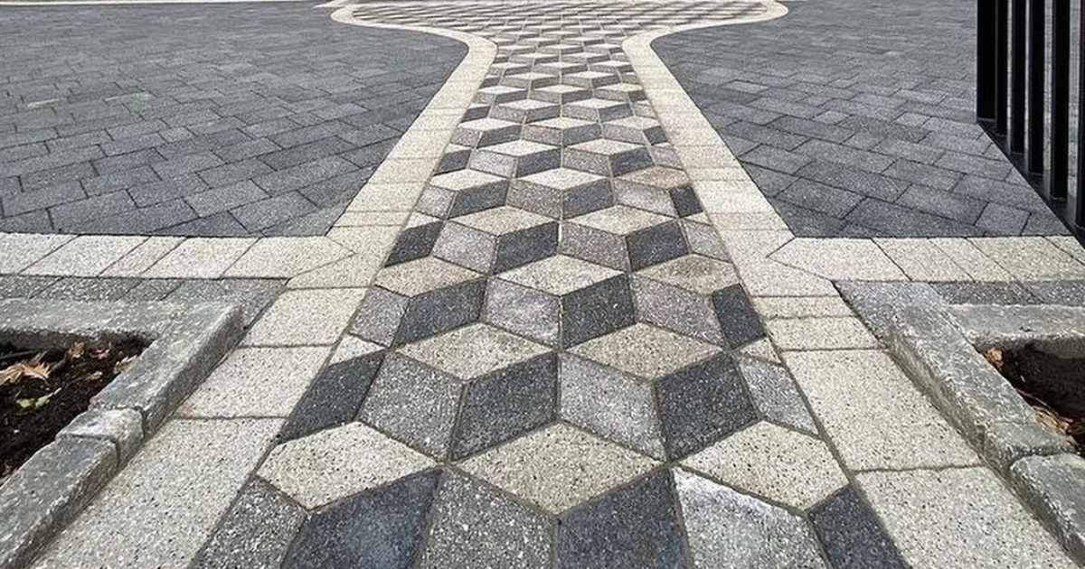Professional block paving driveway with decorative pattern